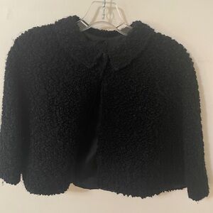 Retro vintage Black Cropped Boucle Persian Lamb Faux Fur Cape Swing Coat